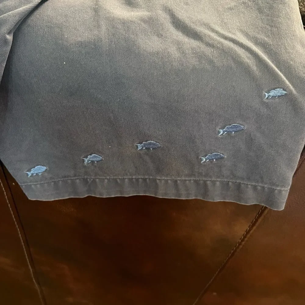 Vineyard Vines boys size 18 navy blue shirts with fish and a boat
